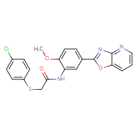 Chemical structure of 2-[(4-chlorophenyl)sulfanyl]-N-(2-methoxy-5-{[1,3]oxazolo[4,5-b]pyridin-2-yl}phenyl)acetamide - CSSB00121621075