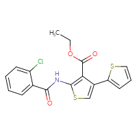 Chemical structure of ethyl 5'-(2-chlorobenzamido)-[2,3'-bithiophene]-4'-carboxylate - CSSB00028325271