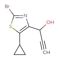 Chemical structure of 1-(2-bromo-5-cyclopropyl-1,3-thiazol-4-yl)prop-2-yn-1-ol - CSSB21246449451