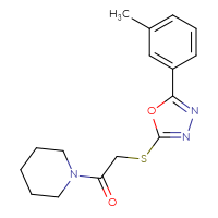 Chemical structure of 2-{[5-(3-methylphenyl)-1,3,4-oxadiazol-2-yl]sulfanyl}-1-(piperidin-1-yl)ethan-1-one - CSSB00046261841