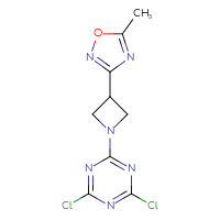 Chemical structure of 2,4-dichloro-6-[3-(5-methyl-1,2,4-oxadiazol-3-yl)azetidin-1-yl]-1,3,5-triazine - CSSB21332128880
