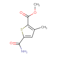 Chemical structure of methyl 5-carbamoyl-3-methylthiophene-2-carboxylate - CSSB02270738214