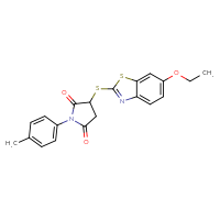 Chemical structure of 3-[(6-ethoxy-1,3-benzothiazol-2-yl)sulfanyl]-1-(4-methylphenyl)pyrrolidine-2,5-dione - CSSB00121677551