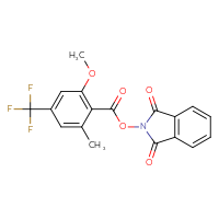 Chemical structure of 1,3-dioxo-2,3-dihydro-1H-isoindol-2-yl 2-methoxy-6-methyl-4-(trifluoromethyl)benzoate - CSSB20270695834