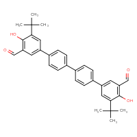 Chemical structure of 5-tert-butyl-4'-{3'-tert-butyl-5'-formyl-4'-hydroxy-[1,1'-biphenyl]-4-yl}-4-hydroxy-[1,1'-biphenyl]-3-carbaldehyde - CSSB20621213196
