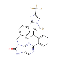 Chemical structure of 2-[3-fluoro-2-(propan-2-yl)phenyl]-9-({4-[1-methyl-4-(trifluoromethyl)-1H-imidazol-2-yl]phenyl}methyl)-8,9-dihydro-7H-purin-8-one - CSSB06741697637