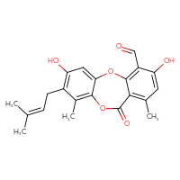 Chemical structure of 5,14-dihydroxy-7,12-dimethyl-6-(3-methylbut-2-en-1-yl)-10-oxo-2,9-dioxatricyclo[9.4.0.0³,⁸]pentadeca-1(15),3,5,7,11,13-hexaene-15-carbaldehyde - CSSB14929136819