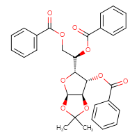 Chemical structure of (1R)-1-[(3aR,5R,6S,6aR)-6-(benzoyloxy)-2,2-dimethyl-tetrahydro-2H-furo[2,3-d][1,3]dioxol-5-yl]-2-(benzoyloxy)ethyl benzoate - CSSB00000762386