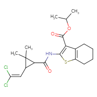 Chemical structure of propan-2-yl 2-[3-(2,2-dichloroethenyl)-2,2-dimethylcyclopropaneamido]-4,5,6,7-tetrahydro-1-benzothiophene-3-carboxylate - CSSB00121723456