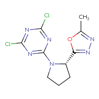 Chemical structure of 2,4-dichloro-6-[(2S)-2-(5-methyl-1,3,4-oxadiazol-2-yl)pyrrolidin-1-yl]-1,3,5-triazine - CSSB21332130099
