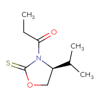 Chemical structure of 1-[(4S)-4-(propan-2-yl)-2-sulfanylidene-1,3-oxazolidin-3-yl]propan-1-one - CSSB00016042284