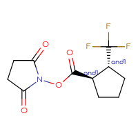 Chemical structure of rac-2,5-dioxopyrrolidin-1-yl (1R,2R)-2-(trifluoromethyl)cyclopentane-1-carboxylate - CSSB20269912602