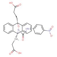 Chemical structure of 3-[(1s,8s)-1-(2-carboxyethyl)-16-[(4-nitrophenyl)carbamoyl]-15-oxa-16-azatetracyclo[6.6.2.0²,⁷.0⁹,¹⁴]hexadeca-2,4,6,9,11,13-hexaen-8-yl]propanoic acid - CSSB02125555241