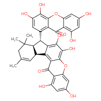 Chemical structure of 1-[(8R,8aR,12aS)-1,3,6,7-tetrahydroxy-9,9,11-trimethyl-13-oxo-8H,8aH,9H,10H,12aH,13H-indeno[1,2-a]xanthen-8-yl]-3,4,6,8-tetrahydroxy-9H-xanthen-9-one - CSSB06645086265