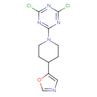Chemical structure of 2,4-dichloro-6-[4-(1,3-oxazol-5-yl)piperidin-1-yl]-1,3,5-triazine - CSSB21332154033