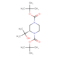 Chemical structure of 1,4-di-tert-butyl (2S)-2-(2-hydroxypropan-2-yl)piperazine-1,4-dicarboxylate - CSSB00015449787