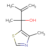 Chemical structure of 3-methyl-2-(4-methyl-1,3-thiazol-5-yl)but-3-en-2-ol - CSSB02495508679