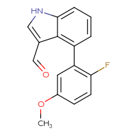 Chemical structure of 4-(2-fluoro-5-methoxyphenyl)-1H-indole-3-carbaldehyde - CSSB06594831207