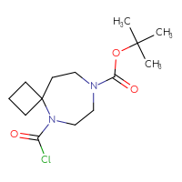 Chemical structure of tert-butyl 5-(carbonochloridoyl)-5,8-diazaspiro[3.6]decane-8-carboxylate - CSSB00154451410