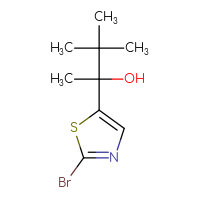 Chemical structure of 2-(2-bromo-1,3-thiazol-5-yl)-3,3-dimethylbutan-2-ol - CSSB21246281221