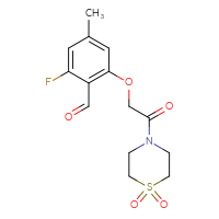 Chemical structure of 2-[2-(1,1-dioxo-1λ⁶-thiomorpholin-4-yl)-2-oxoethoxy]-6-fluoro-4-methylbenzaldehyde - CSSB21414446230