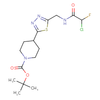 Chemical structure of tert-butyl 4-{5-[(2-chloro-2-fluoroacetamido)methyl]-1,3,4-thiadiazol-2-yl}piperidine-1-carboxylate - CSSB21332117641