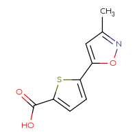 Chemical structure of 5-(3-methyl-1,2-oxazol-5-yl)thiophene-2-carboxylic acid - CSSB00021221407