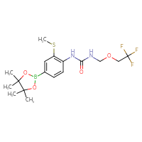 Chemical structure of 1-[2-(methylsulfanyl)-4-(4,4,5,5-tetramethyl-1,3,2-dioxaborolan-2-yl)phenyl]-3-[(2,2,2-trifluoroethoxy)methyl]urea - CSSB21332130385