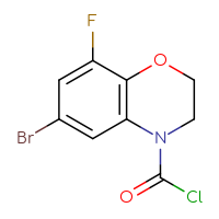 Chemical structure of 6-bromo-8-fluoro-3,4-dihydro-2H-1,4-benzoxazine-4-carbonyl chloride - CSSB15016710651