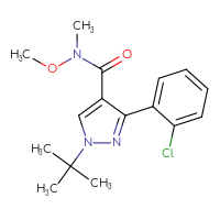 Chemical structure of 1-tert-butyl-3-(2-chlorophenyl)-N-methoxy-N-methyl-1H-pyrazole-4-carboxamide - CSSB02109303057