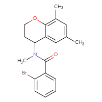 Chemical structure of 2-bromo-N-(6,8-dimethyl-3,4-dihydro-2H-1-benzopyran-4-yl)-N-methylbenzamide - CSSB15729246562
