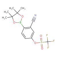Chemical structure of 3-cyano-4-(4,4,5,5-tetramethyl-1,3,2-dioxaborolan-2-yl)phenyl trifluoromethanesulfonate - CSSB21332073489