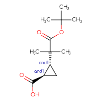 Chemical structure of rac-(1R,2R)-2-[1-(tert-butoxy)-2-methyl-1-oxopropan-2-yl]cyclopropane-1-carboxylic acid - CSSB20620703144