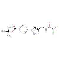 Chemical structure of tert-butyl 4-{4-[(2-chloro-2-fluoroacetamido)methyl]-1H-1,2,3-triazol-1-yl}piperidine-1-carboxylate - CSSB21332123797