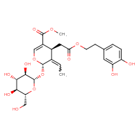 Chemical structure of methyl (2S,4S)-4-{2-[2-(3,4-dihydroxyphenyl)ethoxy]-2-oxoethyl}-3-ethylidene-2-{[(2S,3R,4S,5S,6R)-3,4,5-trihydroxy-6-(hydroxymethyl)oxan-2-yl]oxy}-3,4-dihydro-2H-pyran-5-carboxylate - CSSB00102563711