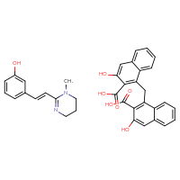 Chemical structure of 1-[(2-carboxy-3-hydroxynaphthalen-1-yl)methyl]-3-hydroxynaphthalene-2-carboxylic acid; 3-[(1E)-2-(1-methyl-1,4,5,6-tetrahydropyrimidin-2-yl)ethenyl]phenol - CSSB00137314399