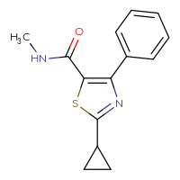 Chemical structure of 2-cyclopropyl-N-methyl-4-phenyl-1,3-thiazole-5-carboxamide - CSSB02283620015