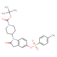 Chemical structure of tert-butyl 4-{5-[(4-methylbenzenesulfonyl)oxy]-2-oxo-2,3-dihydro-1H-indol-1-yl}piperidine-1-carboxylate - CSSB21432518946
