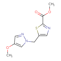 Chemical structure of methyl 5-[(4-methoxy-1H-pyrazol-1-yl)methyl]-1,3-thiazole-2-carboxylate - CSSB20618360435