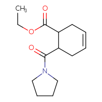 Chemical structure of ethyl 6-(pyrrolidine-1-carbonyl)cyclohex-3-ene-1-carboxylate - CSSB15046795207
