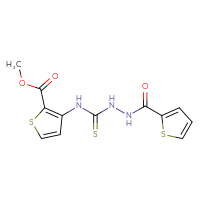 Chemical structure of methyl 3-({[(thiophen-2-yl)formohydrazido]methanethioyl}amino)thiophene-2-carboxylate - CSSB00025732166