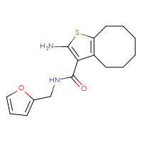 Chemical structure of 2-amino-N-[(furan-2-yl)methyl]-4H,5H,6H,7H,8H,9H-cycloocta[b]thiophene-3-carboxamide - CSSB00020594989