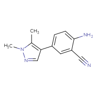 Chemical structure of 2-amino-5-(1,5-dimethyl-1H-pyrazol-4-yl)benzonitrile - CSSB04437047458