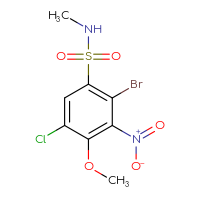 Chemical structure of 2-bromo-5-chloro-4-methoxy-N-methyl-3-nitrobenzene-1-sulfonamide - CSSB21043418636