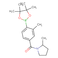 Chemical structure of 2-methyl-1-[3-methyl-4-(4,4,5,5-tetramethyl-1,3,2-dioxaborolan-2-yl)benzoyl]pyrrolidine - CSSB02526777477