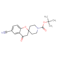 Chemical structure of tert-butyl 6-cyano-4-oxo-3,4-dihydrospiro[1-benzopyran-2,4'-piperidine]-1'-carboxylate - CSSB00102647456