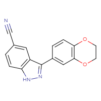 Chemical structure of 3-(2,3-dihydro-1,4-benzodioxin-6-yl)-1H-indazole-5-carbonitrile - CSSB06591212768