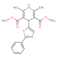 Chemical structure of 3,5-dimethyl 2,6-dimethyl-4-(2-phenyl-1,3-thiazol-5-yl)-1,4-dihydropyridine-3,5-dicarboxylate - CSSB20539824922