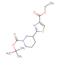 Chemical structure of tert-butyl 3-[4-(ethoxycarbonyl)-1,3-thiazol-2-yl]piperidine-1-carboxylate - CSSB00010253657