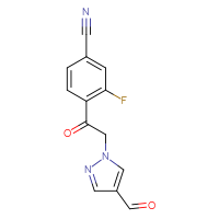 Chemical structure of 3-fluoro-4-[2-(4-formyl-1H-pyrazol-1-yl)acetyl]benzonitrile - CSSB21332048782